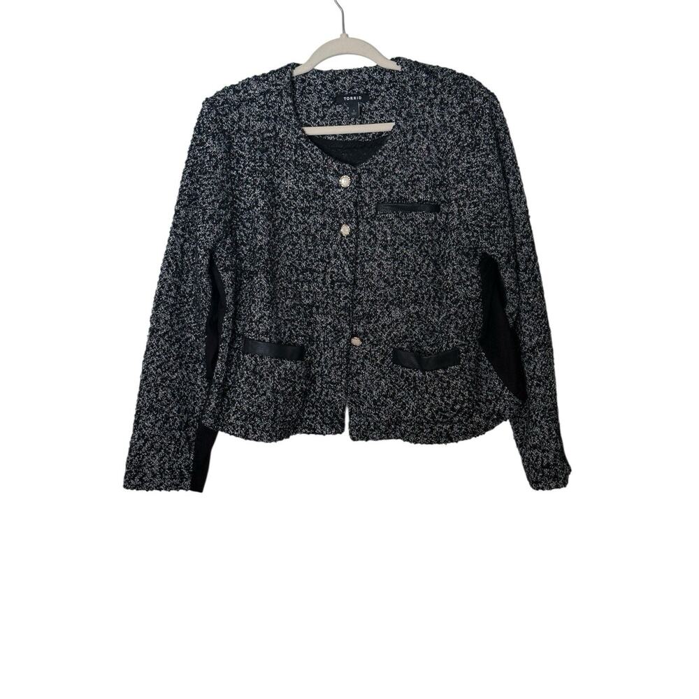 Torrid Boucle Knit Collarless Fabric Metallic Blazer Jacket Women's size 1
